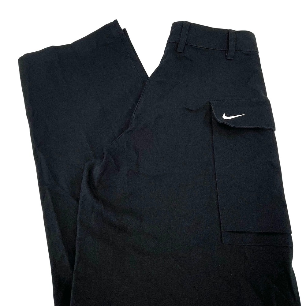 Nike Mens Black Cotton Cargo Pants Straight Leg Swoosh Logo Size 28